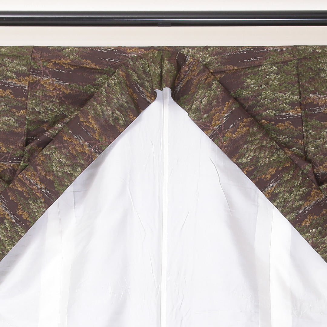 大島紬 袷 身丈154cm 裄丈64cm 正絹 Aランク インフォーマル 広衿 Sサイズ 遠山 茶系 RP 1223-03623