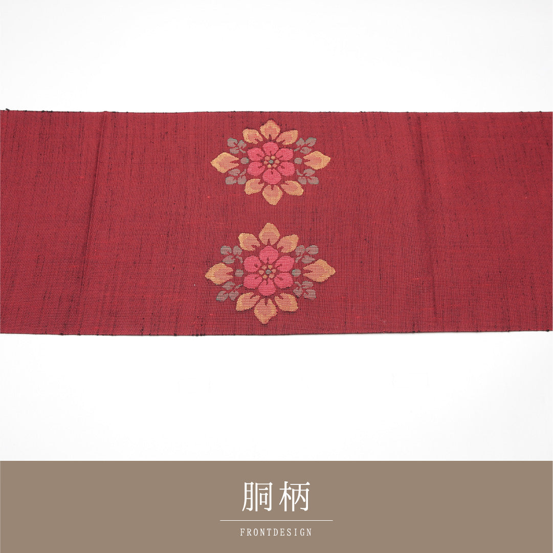九寸名古屋帯 Sランク 帯丈348cm 正絹 ポイント柄 開き仕立て 織り カジュアル 紬 唐華 茶系 LP 1245-01653