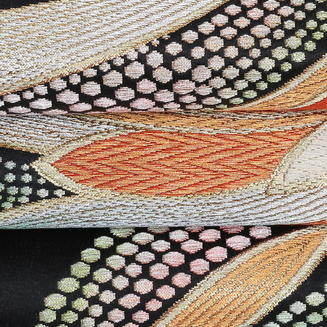 袋帯 帯丈416cm 六通 仕立て上がり フォーマル Sランク レトロ 吉祥文様 金糸 銀糸 黒系 122300510210