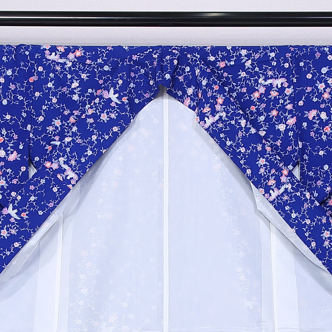 小紋 身丈160cm 裄丈64.5cm L ポリエステル Sランク 袷 洗える着物 広衿 唐草 桜 1215-10820