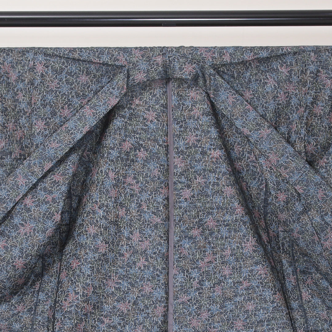 紬 単衣 身丈153cm 裄63.5cm 正絹 ボタニカル グレー系 Sランク 1216-00964