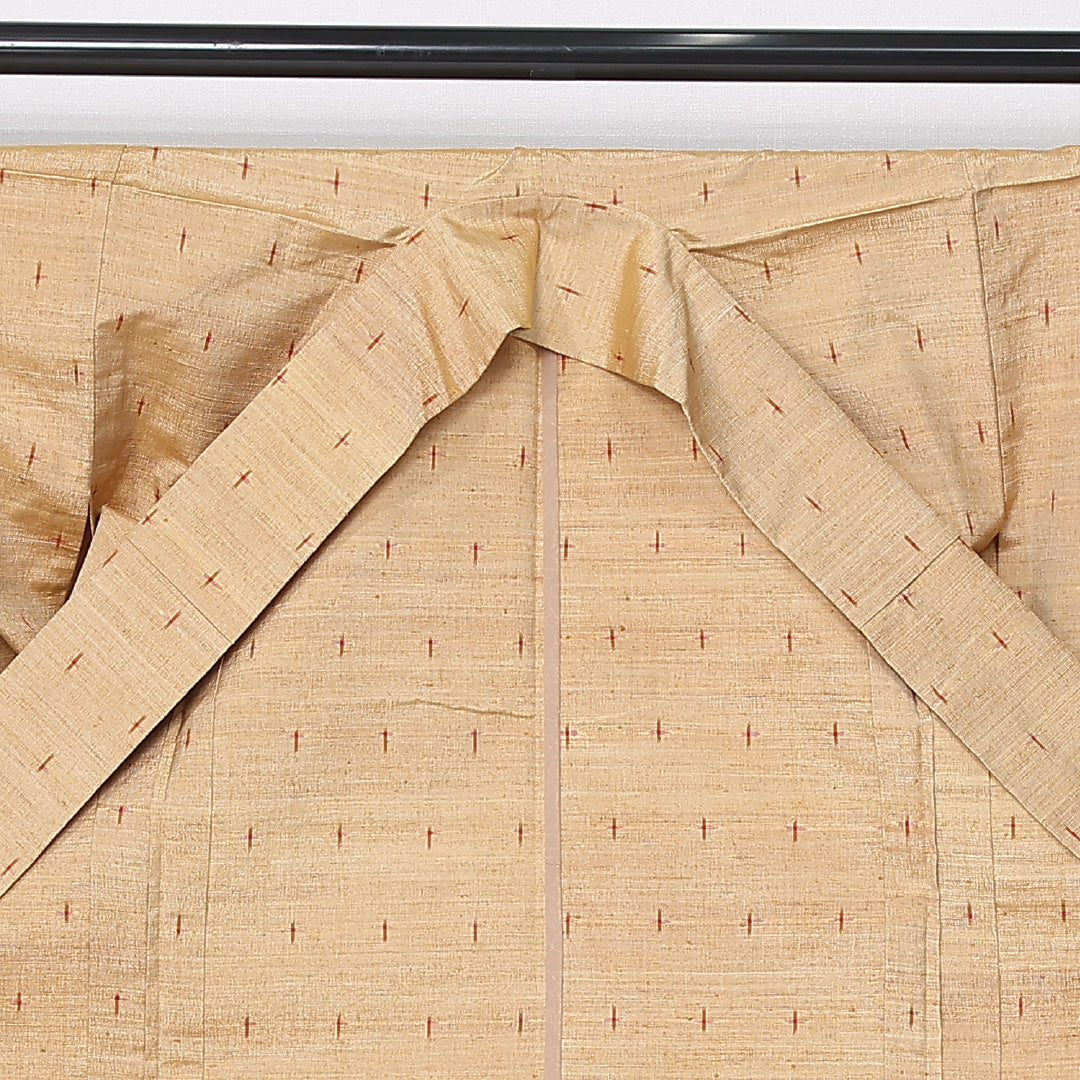 紬 単衣 身丈162cm 裄丈63cm 正絹 Sランク カジュアル 広衿 Lサイズ 十字絣 黄系 RP 1223-12179