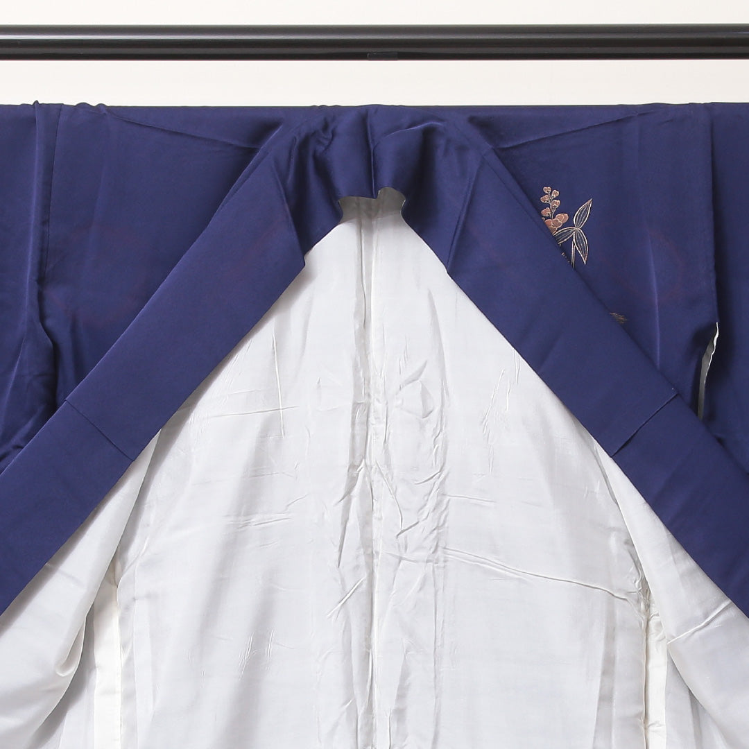 訪問着 袷 身丈160~164cm 裄69cm 正絹 鴛鴦や菖蒲 金彩 青系 Bランク 1212-00594