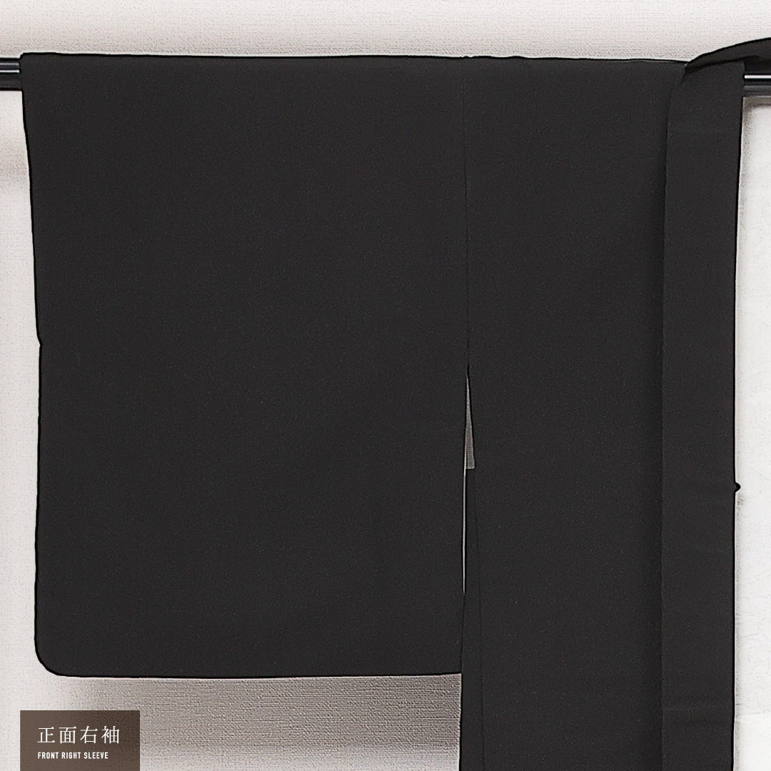 洗える着物 黒羽織 袷 身丈79cm 裄丈64cm ポリエステル Sランク 一つ紋 (揚羽蝶) セミフォーマル Mサイズ 御所車 黒系 RP 1233-13918