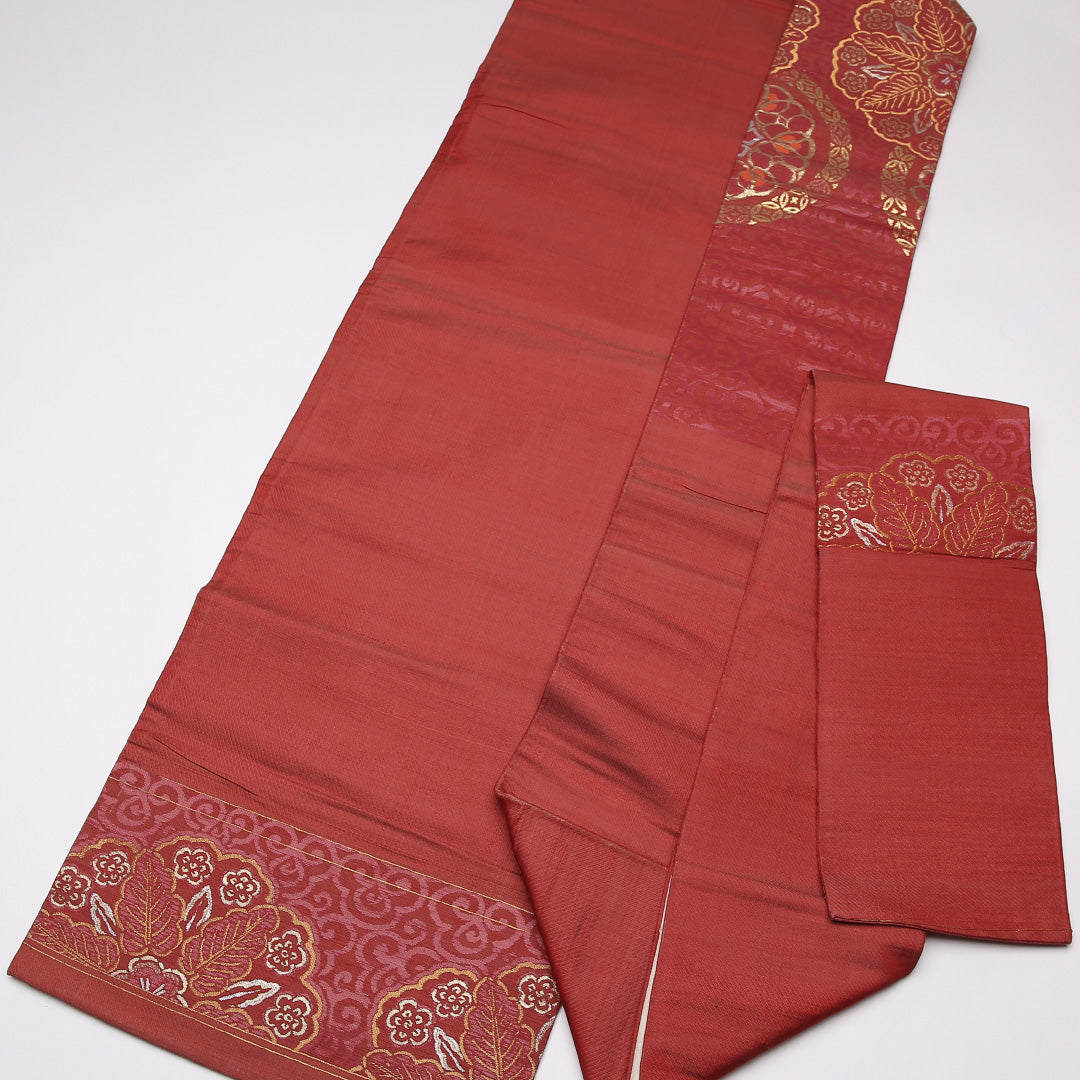 アンティーク 名古屋帯 帯丈326cm Aランク 名古屋仕立て ポイント柄 正絹 宝相華 セミフォーマル 赤系 1224-01462