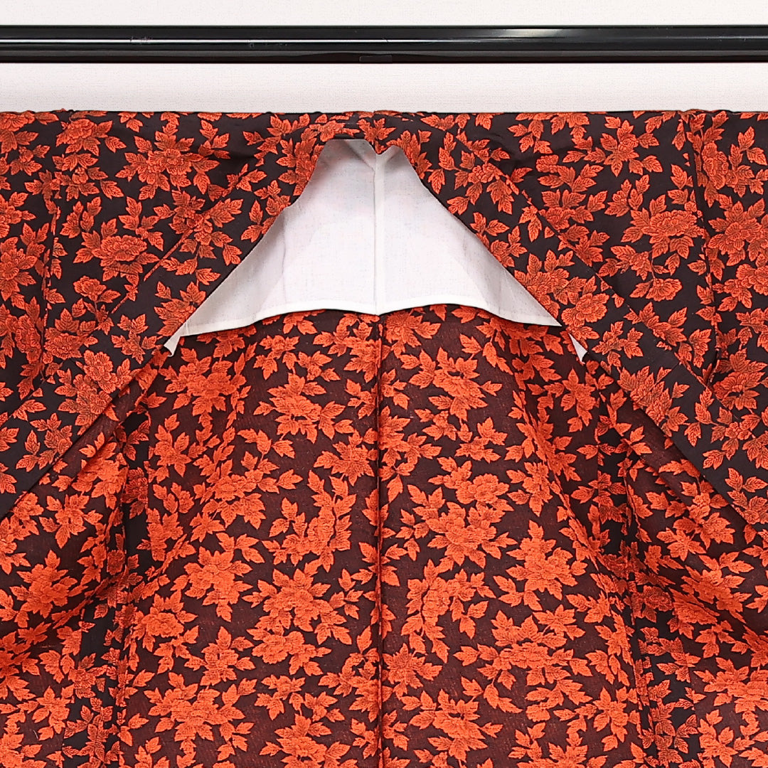 洗える着物 ウールの紬 単衣 身丈150cm 裄丈63cm ウール Sランク カジュアル バチ衿 Sサイズ 牡丹 朱系 RP 1223-13281