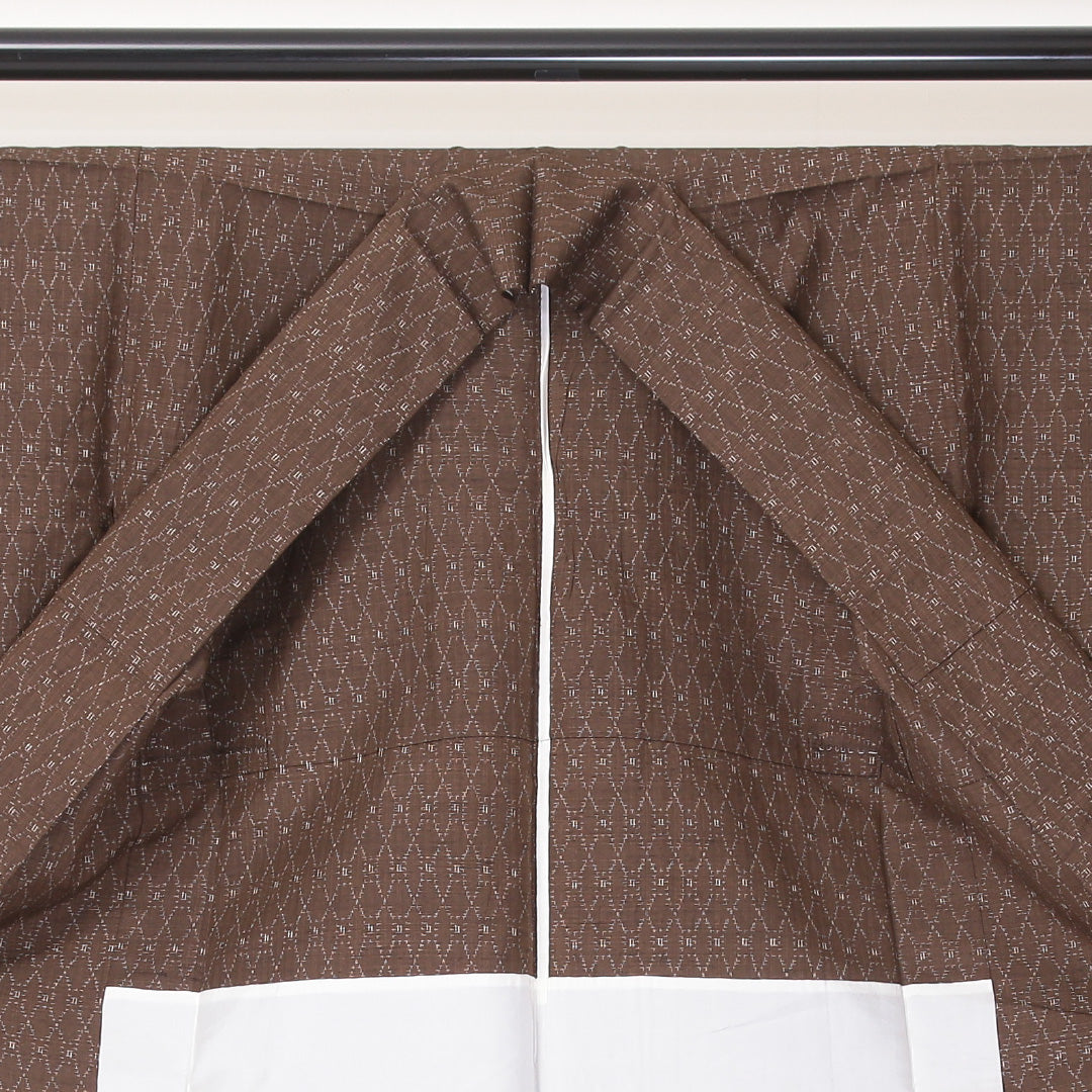 紬 単衣 身丈150cm 裄丈60cm 正絹 Aランク カジュアル 広衿 Sサイズ 居敷当て 立涌 茶系 HP 1223-03627