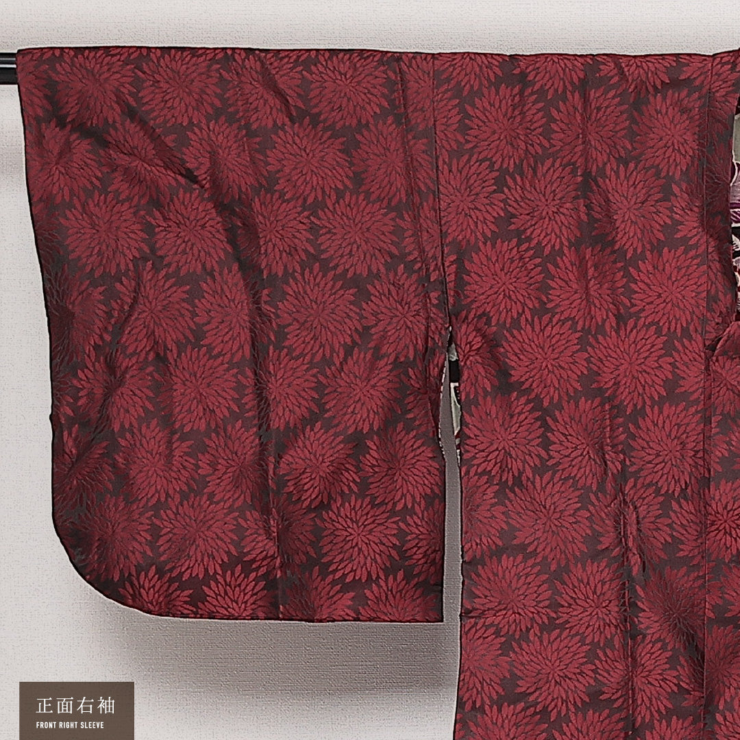 アンティーク 道行コート 単衣 身丈82cm 裄丈64cm 正絹 Aランク Mサイズ 菊 赤系 RP 1237-13864