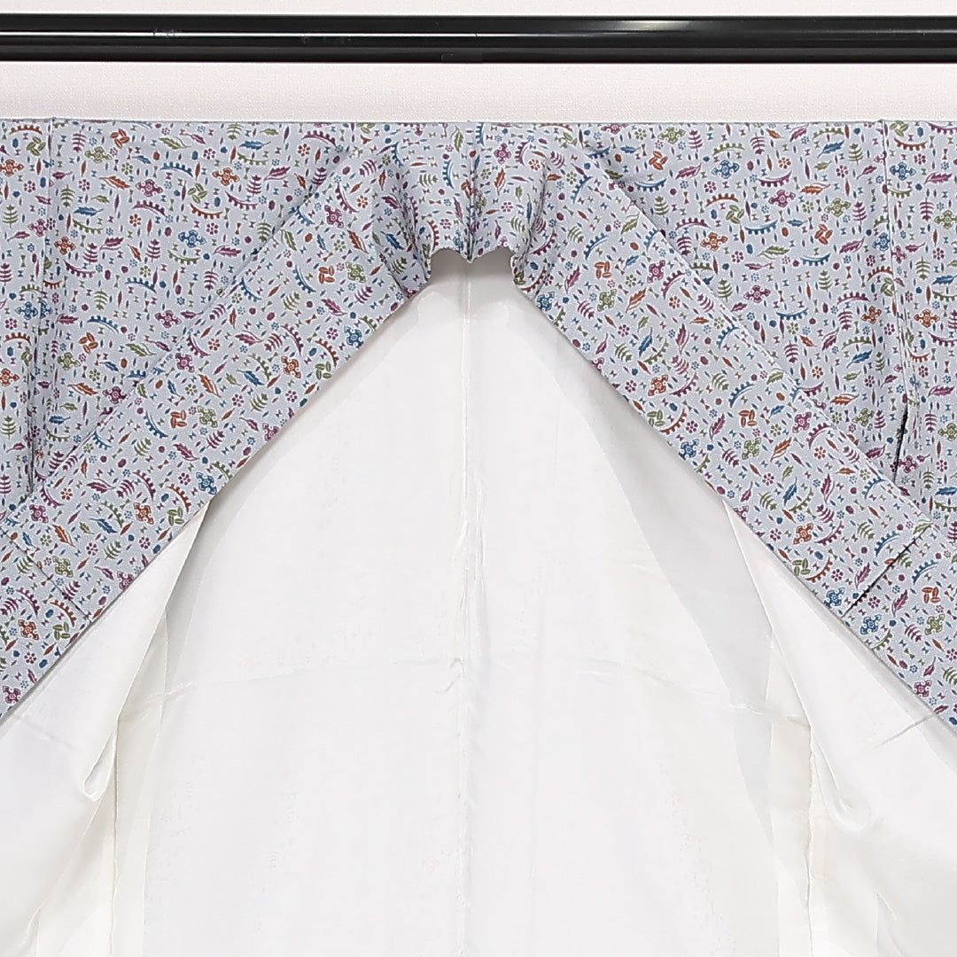 小紋 袷 身丈157cm 裄丈67cm 正絹 Sランク インフォーマル 広衿 Mサイズ 吹き寄せ グレー系 RP 1221-13332