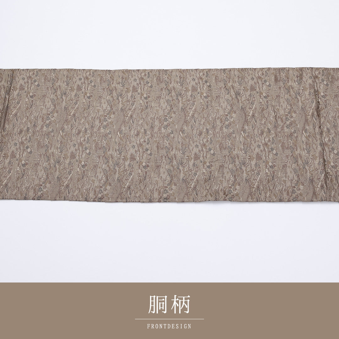 アンティーク 丸帯 帯丈408cm 全通 茶屋辻 カジュアル グレー系 正絹 Sランク 1223-00902