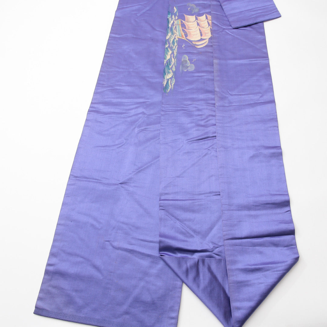 アンティーク 名古屋帯 ポイント柄 帯丈365cm Cランク 正絹 ペンテ帯 綸子 船 紫系 1224-02136