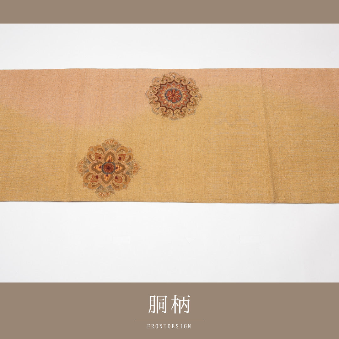 袋帯(紬) 帯丈448cm 正絹 ポイント柄 インフォーマル 蜀江 宝相華 蘇州刺繍 汕頭刺繍 ガード加工 茶系 1243-01320