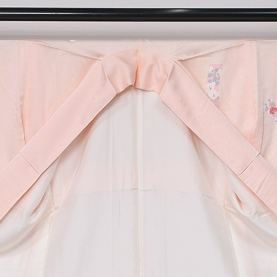 訪問着 身丈152cm 裄丈63cm Bランク S 正絹 袷 広衿 青海波 紅葉 松 光悦垣 セミフォーマル ピンク系 1212-12026