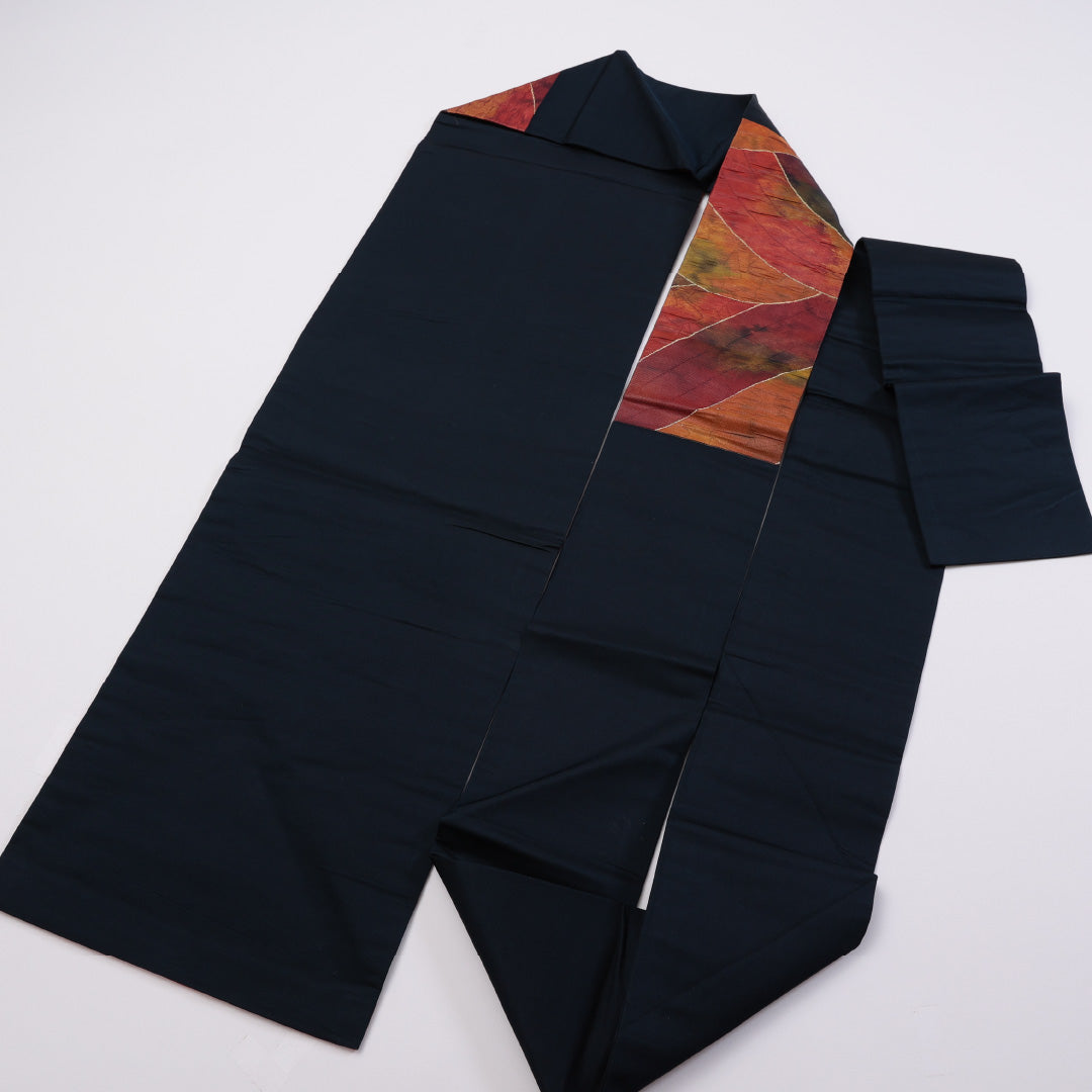 名古屋帯 帯丈350cm 六通 名古屋仕立て Sランク カジュアル ふくれ織 正絹 紺系 1224-00418