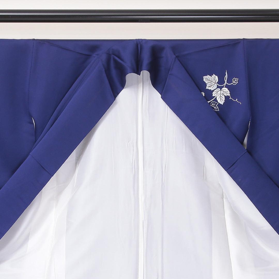 訪問着 袷 身丈160~164cm 裄62cm 正絹 葡萄 壺 蘇州刺繡 鉄紺 青系 Aランク 1212-00614
