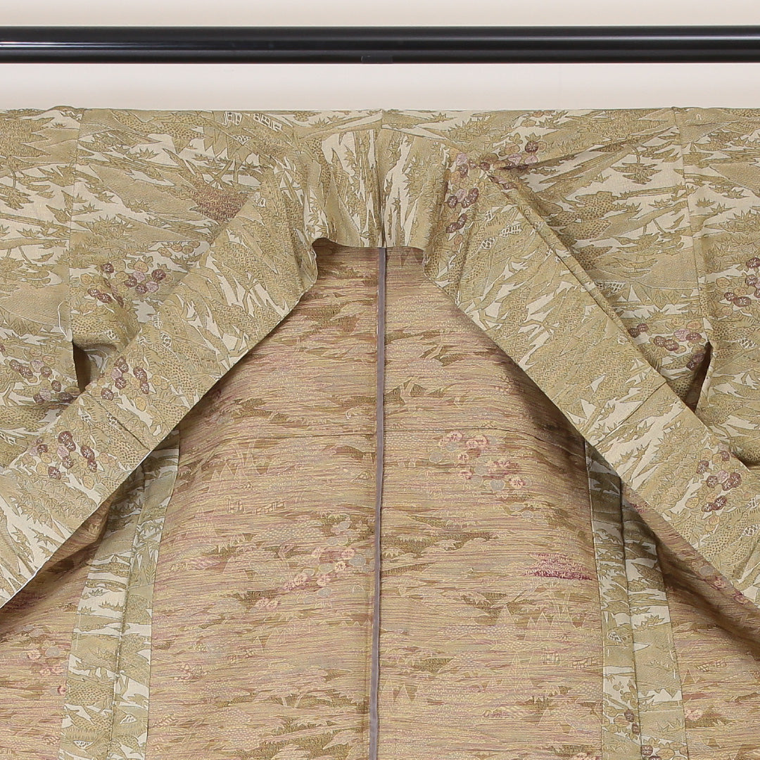 洗える着物 紬 単衣 身丈153cm 裄丈62cm ポリエステル Sランク カジュアル 広衿 Sサイズ 茶屋辻 ベージュ系 RP 1223-03393