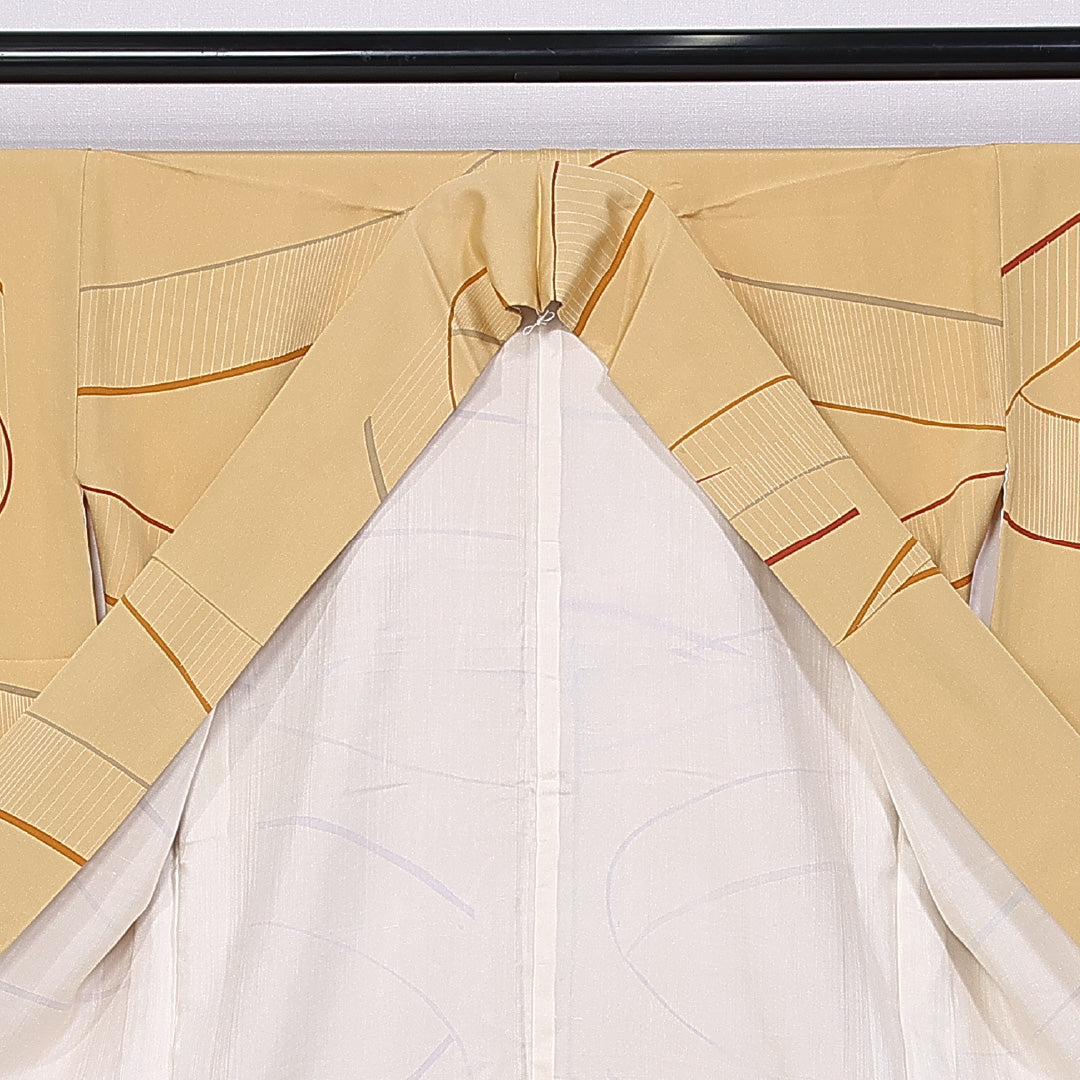 小紋 袷 身丈159cm 裄丈66cm 正絹 Cランク インフォーマル 広衿 Mサイズ 創作柄 黄系 LP 1221-11281