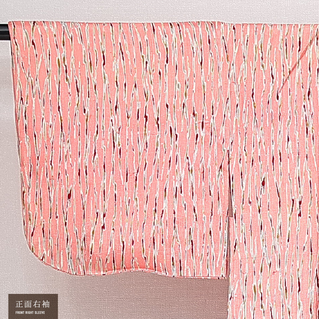 羽織 袷 身丈92cm 裄丈63cm 正絹 Sランク カジュアル Sサイズ 紐あり 創作柄 ピンク系 RP 1232-14639