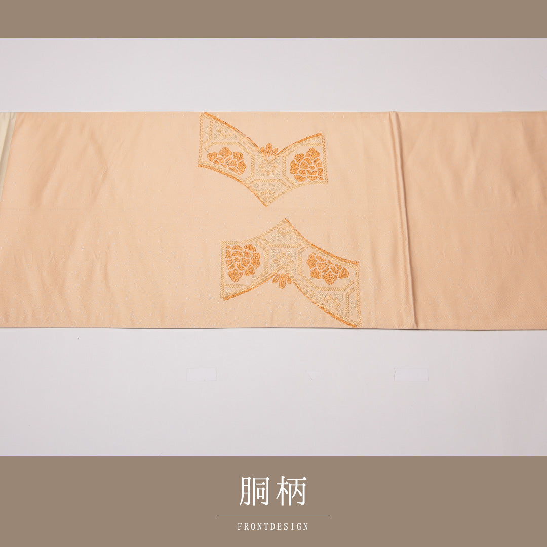 袋帯 帯丈424cm 正絹 ポイント柄 フォーマル 蜀江 宝尽くし 朱系 ピンク系 1243-01301