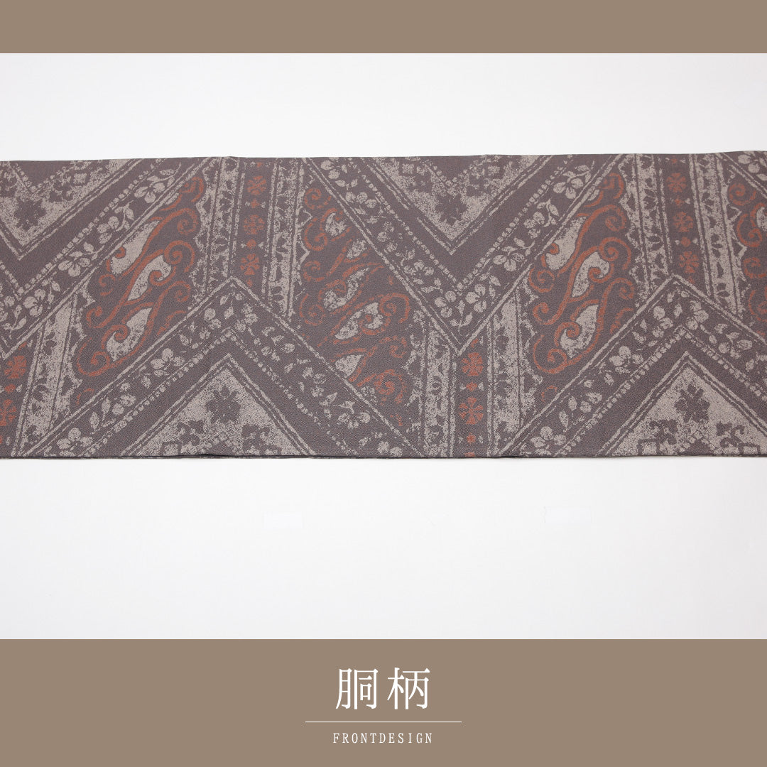 袋帯 帯丈448cm 正絹 全通 カジュアル 更紗 紫系 1243-01243