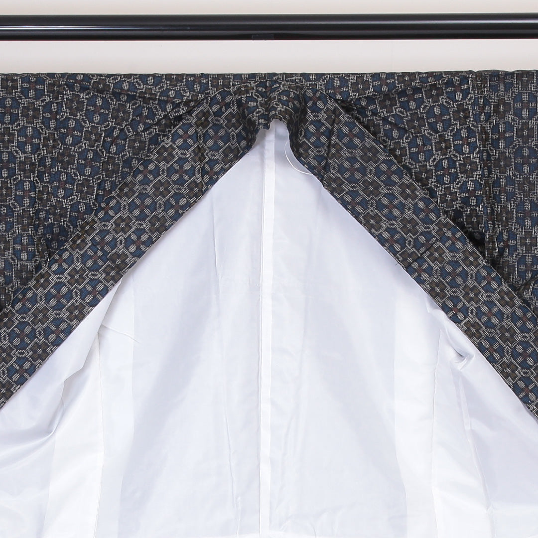 アンサンブル 村山大島紬 袷 身丈150cm 裄62.5cm 正絹 青系 Aランク 1216-00929