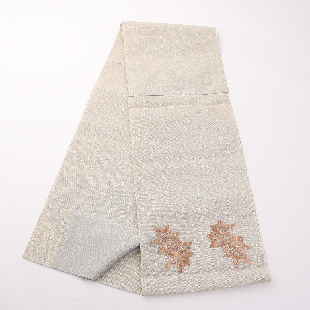 夏物 名古屋帯 紬地 ポイント柄 帯丈366cm カジュアル Bランク 正絹 紅葉 楓 クリーム系 1224-02205