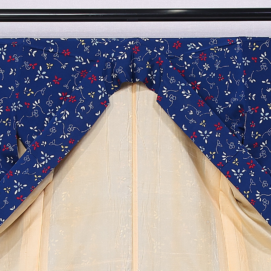 小紋 袷 身丈158cm 裄丈63cm 正絹 Aランク インフォーマル 広衿 Mサイズ 花柄 紺系 HP 1221-11058