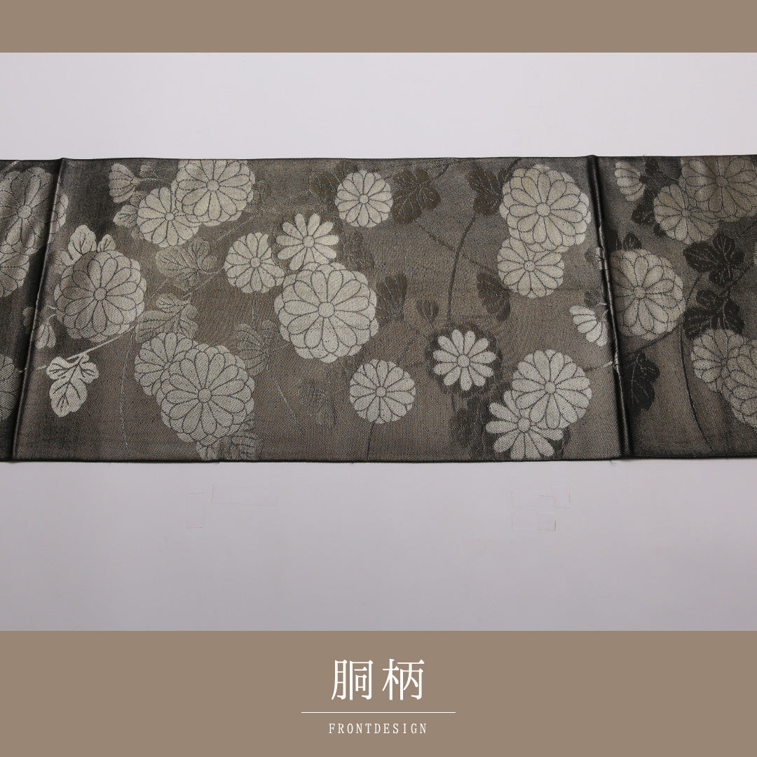 袋帯 帯丈428cm 六通 フォーマル Sランク 正絹 花柄 シック気品 黒系 1223-01436