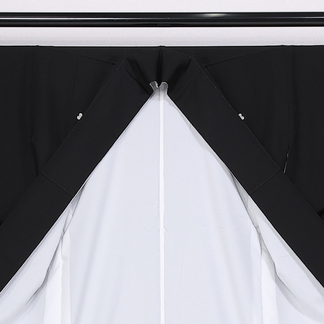 黒留袖 五つ紋 三つ柏 身丈165cm 裄丈64.5cm Sランク 正絹 袷 比翼 広衿 XL 吉祥文様 御所車 牡丹 フォーマル 黒系 1211-F0316
