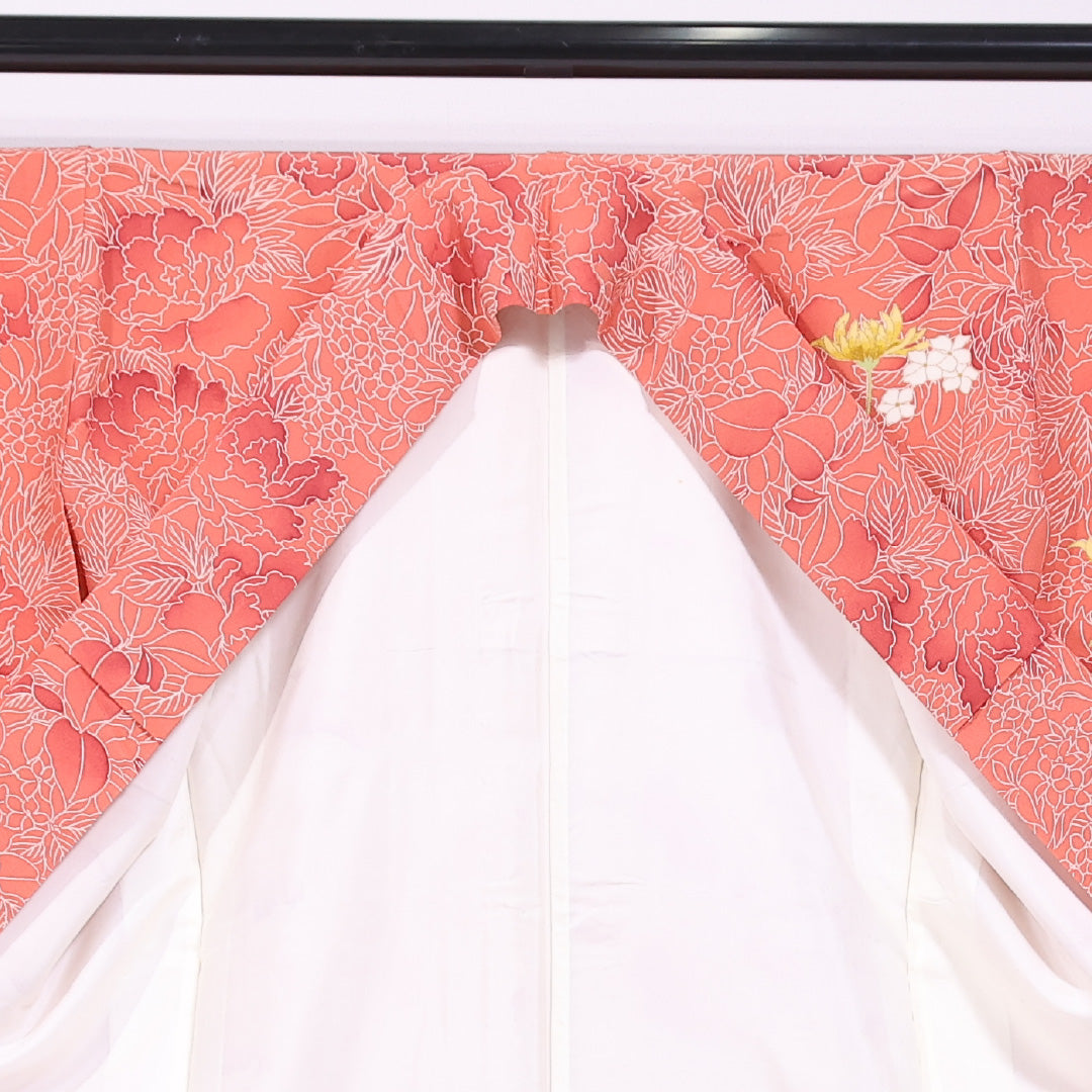 付下げ 袷 身丈155cm 裄丈62cm 正絹 Sランク インフォーマル 広衿 Mサイズ 紫陽花 朱系 RP 1218-11646