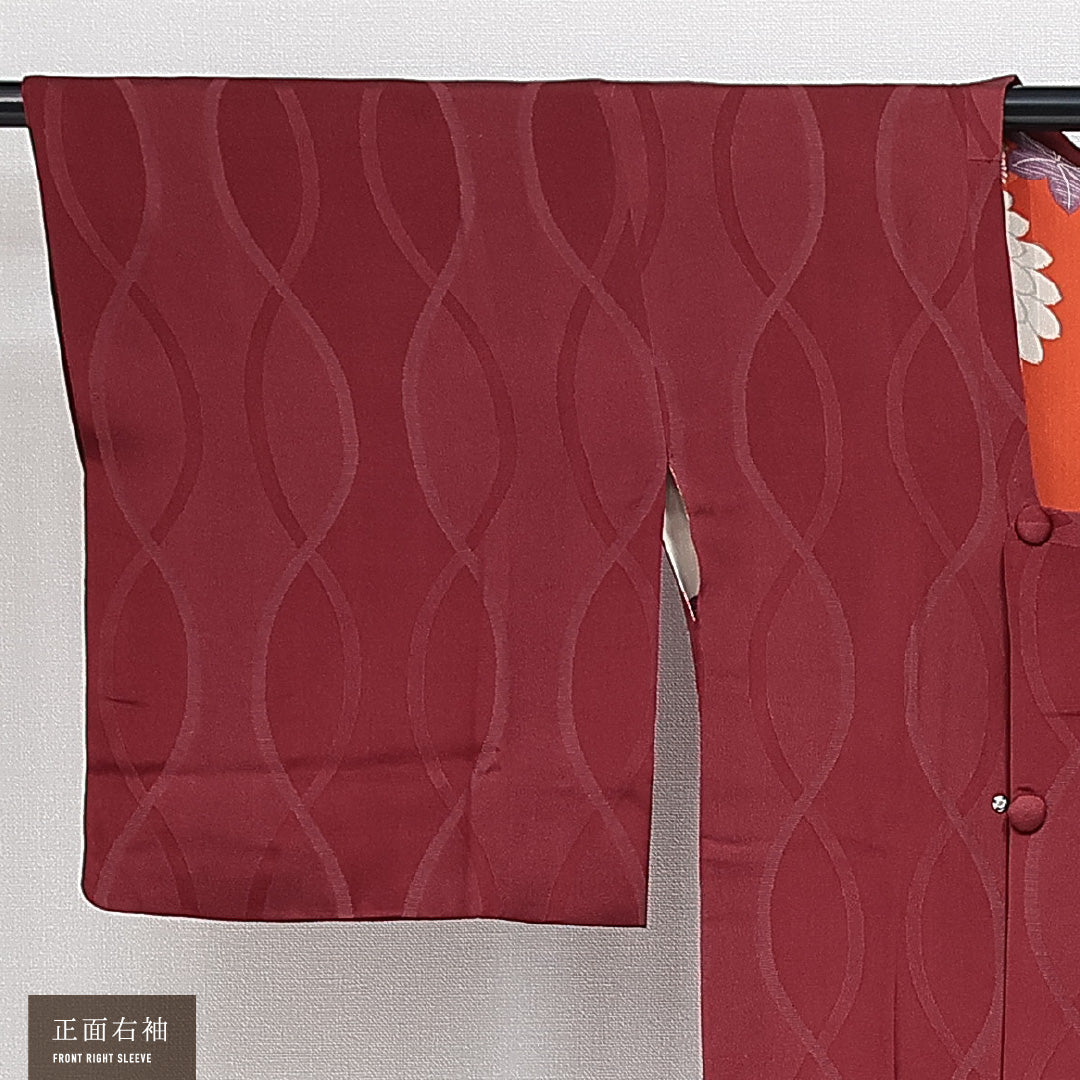 アンティーク 道行コート 袷 身丈100cm 裄丈62cm 正絹 Aランク Sサイズ 織り出し ポケットあり 立涌 赤系 RP 1237-14640