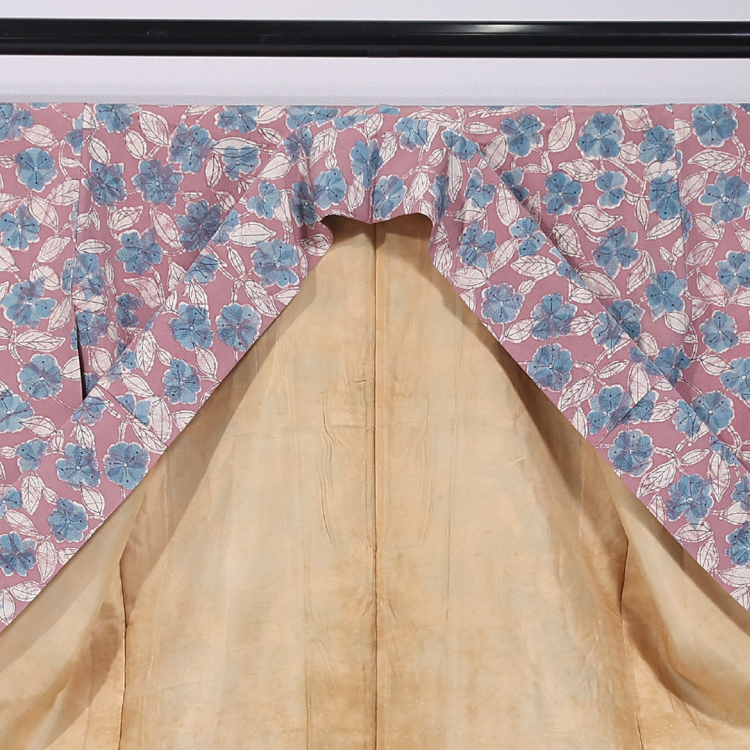 小紋 袷 身丈153cm 裄丈62cm 正絹 Aランク インフォーマル 広衿 Sサイズ 花柄 ピンク系 RP 1221-11739