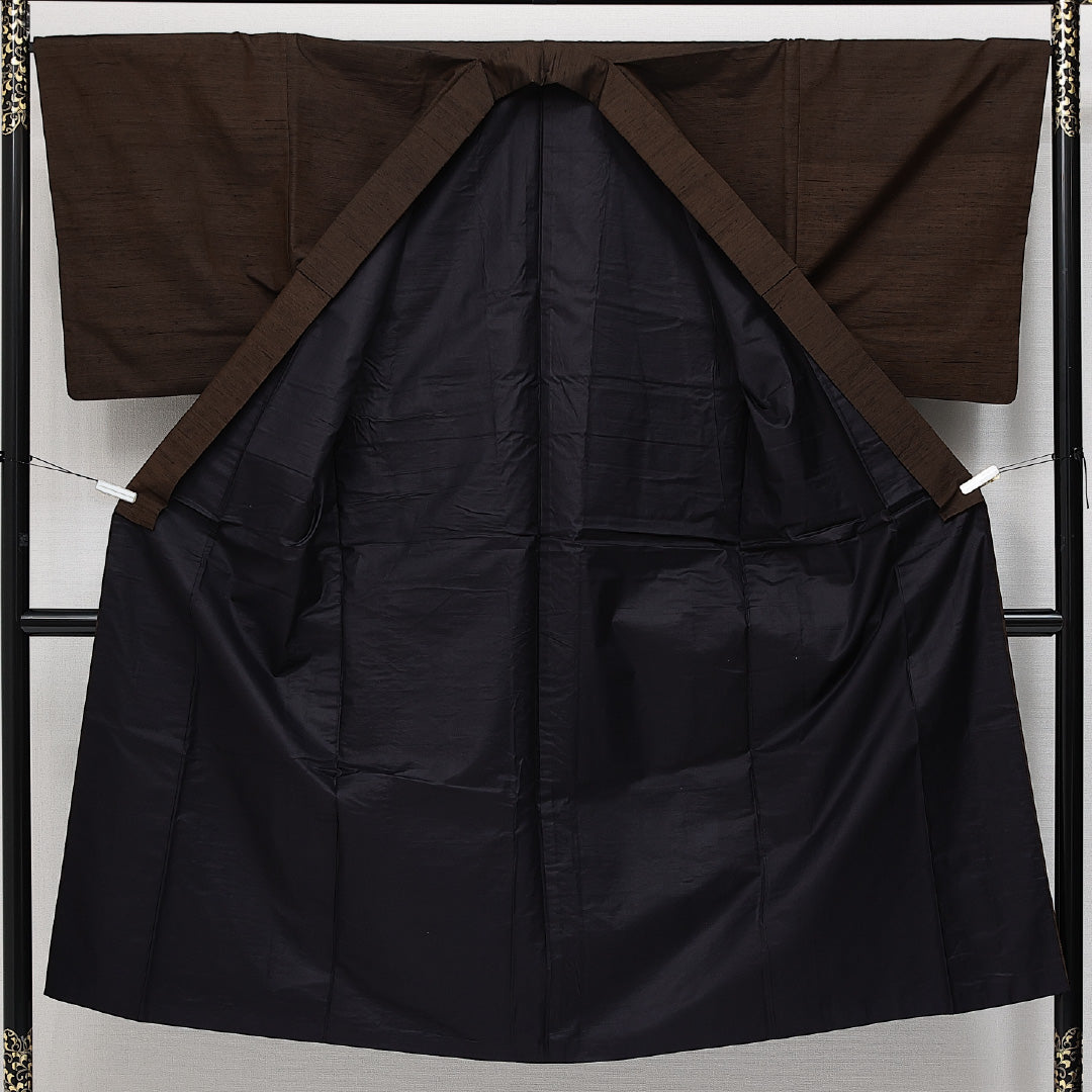 男着物 袷 身丈141cm 裄丈66cm 正絹 Sランク カジュアル 棒衿 Mサイズ 吉祥文様 絞り柄 茶系 RP 1224-14585