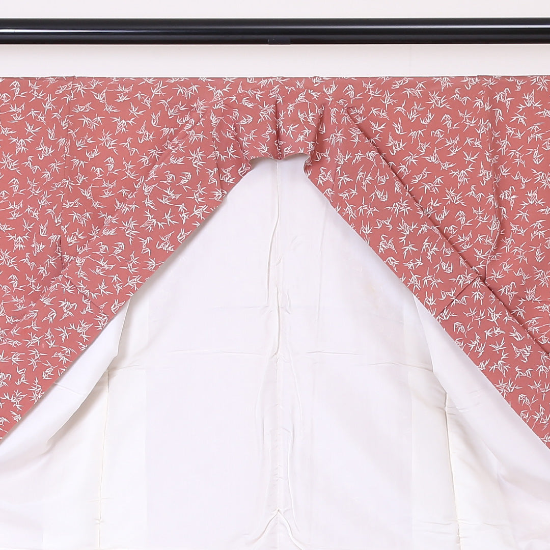小紋 袷 身丈156cm 裄丈62cm 正絹 Bランク インフォーマル 広衿 Mサイズ 三越 笹 ピンク系 HP 1221-01913