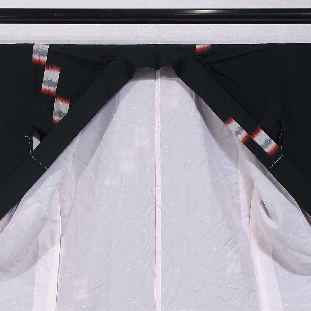 小紋 袷 身丈145cm 裄丈62cm 正絹 Sランク インフォーマル バチ衿 XSサイズ 創作柄 黒系 RP 1221-11740