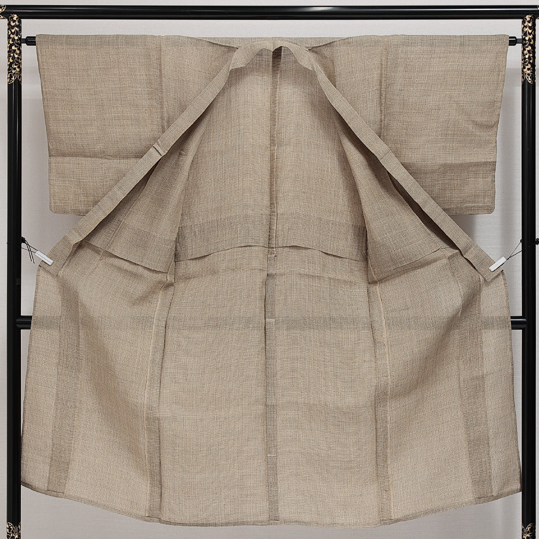男着物 夏物 洗える着物 身丈137cm 裄丈63cm Cランク 麻 棒衿 Sサイズ カジュアル 亀甲 シック 淡い ベージュ系 クリーム系 1219-14288
