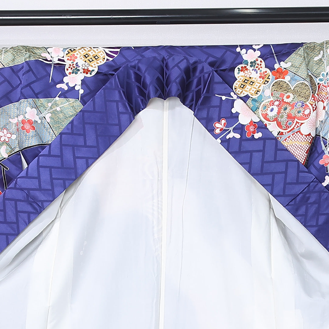 振袖 身丈174cm 裄丈70.5cm Sランク 正絹 袷 広衿 2XL 金駒刺繍 菊 松 フォーマル 古典的 華やか 青系 1213-F0473