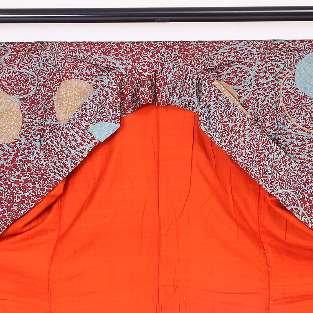 アンティーク 小紋 袷 身丈144cm 裄62.5cm 緑系 手毬 花柄 正絹 Aランク 1215-01924-3119