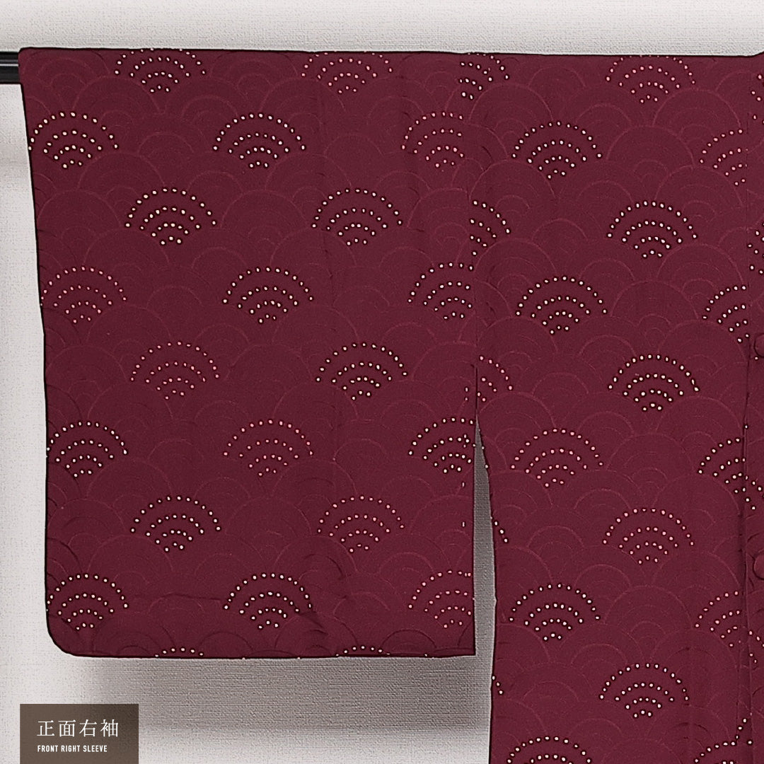 洗える着物 道行コート 袷 身丈85cm 裄丈65cm ポリエステル Sランク 紋意匠 (青海波) セミフォーマル Mサイズ 赤系 RP 1237-13717
