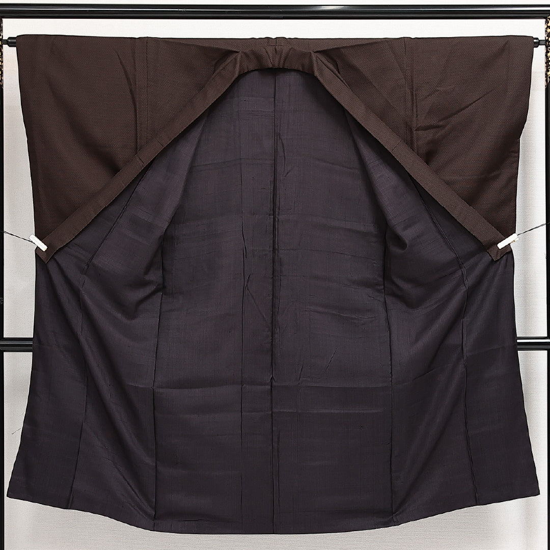 男着物 袷 身丈131cm 裄丈62cm 正絹 Sランク カジュアル 棒衿 XSサイズ 茶系 RP 1224-13998