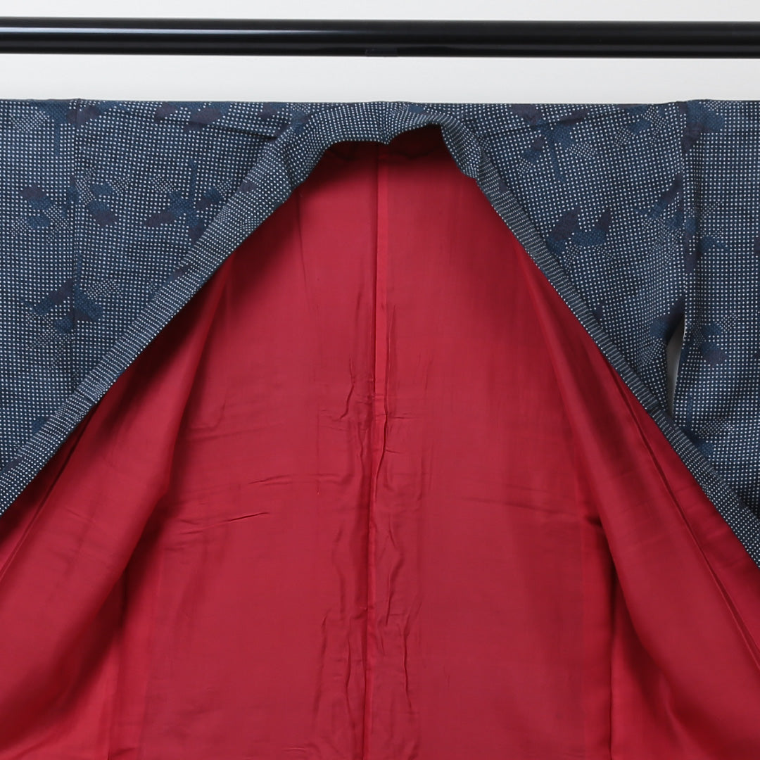 洗える着物 小紋 袷 身丈147cm 裄丈60cm ポリエステル Sランク インフォーマル バチ衿 XSサイズ 幾何学柄 紺系 RP 1221-01320