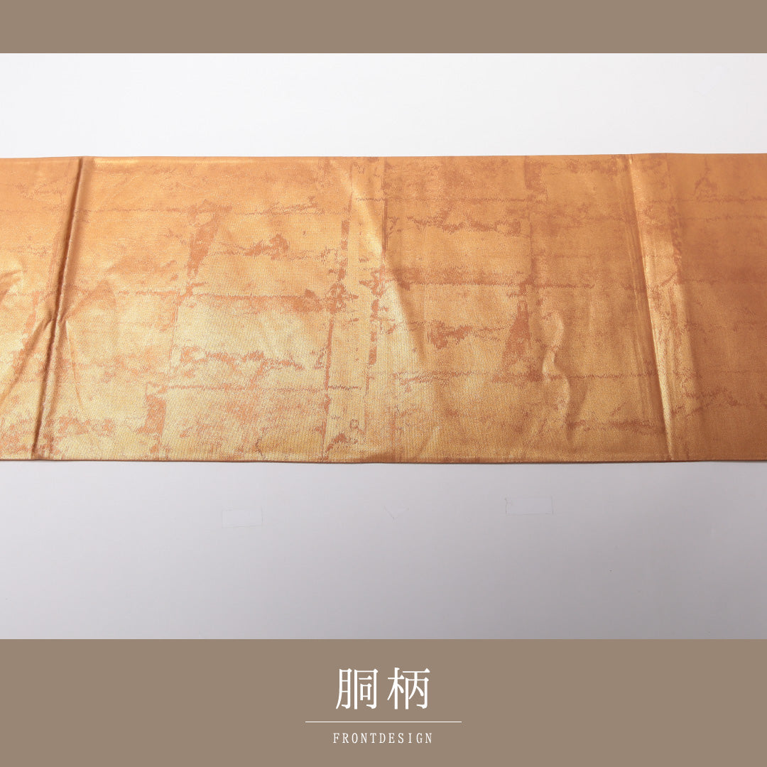 袋帯 帯丈432cm 正絹 六通 インフォーマル 抽象柄 朱系 金系 1243-01219