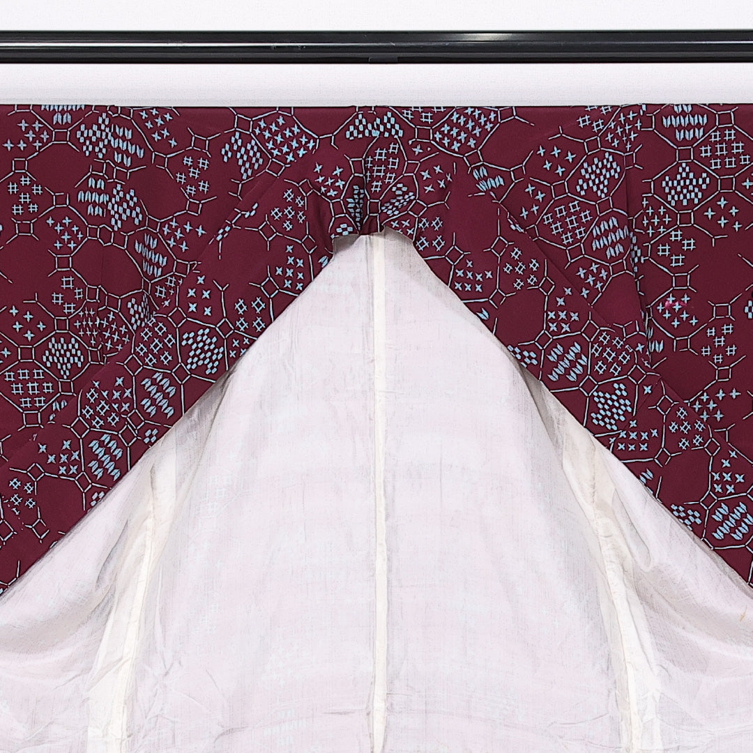 アンティーク 小紋 身丈148cm 裄丈61.5cm XS 正絹 Bランク 袷 広衿 蜀江 1215-10721