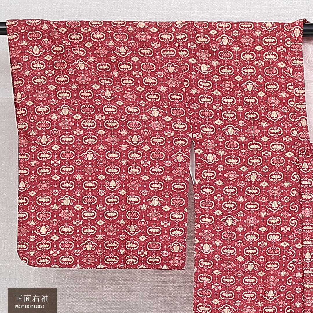 道行コート 袷 身丈87cm 裄丈64cm 正絹 Sランク セミフォーマル Mサイズ 梅 笹 赤系 RP 1237-14624