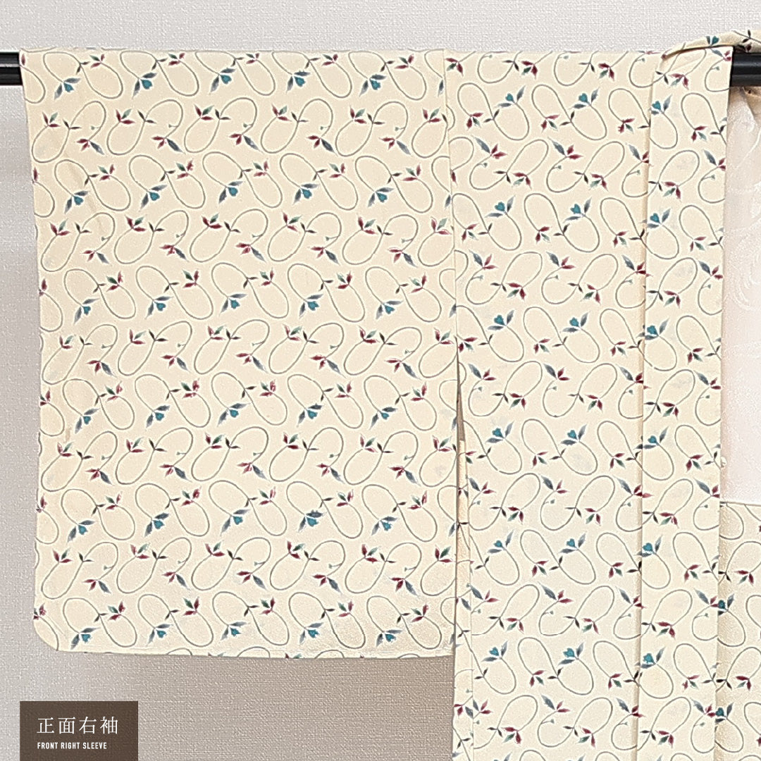 羽織 袷 身丈77cm 裄丈62cm 正絹 Aランク カジュアル Sサイズ 植物柄 クリーム系 RP 1232-14657