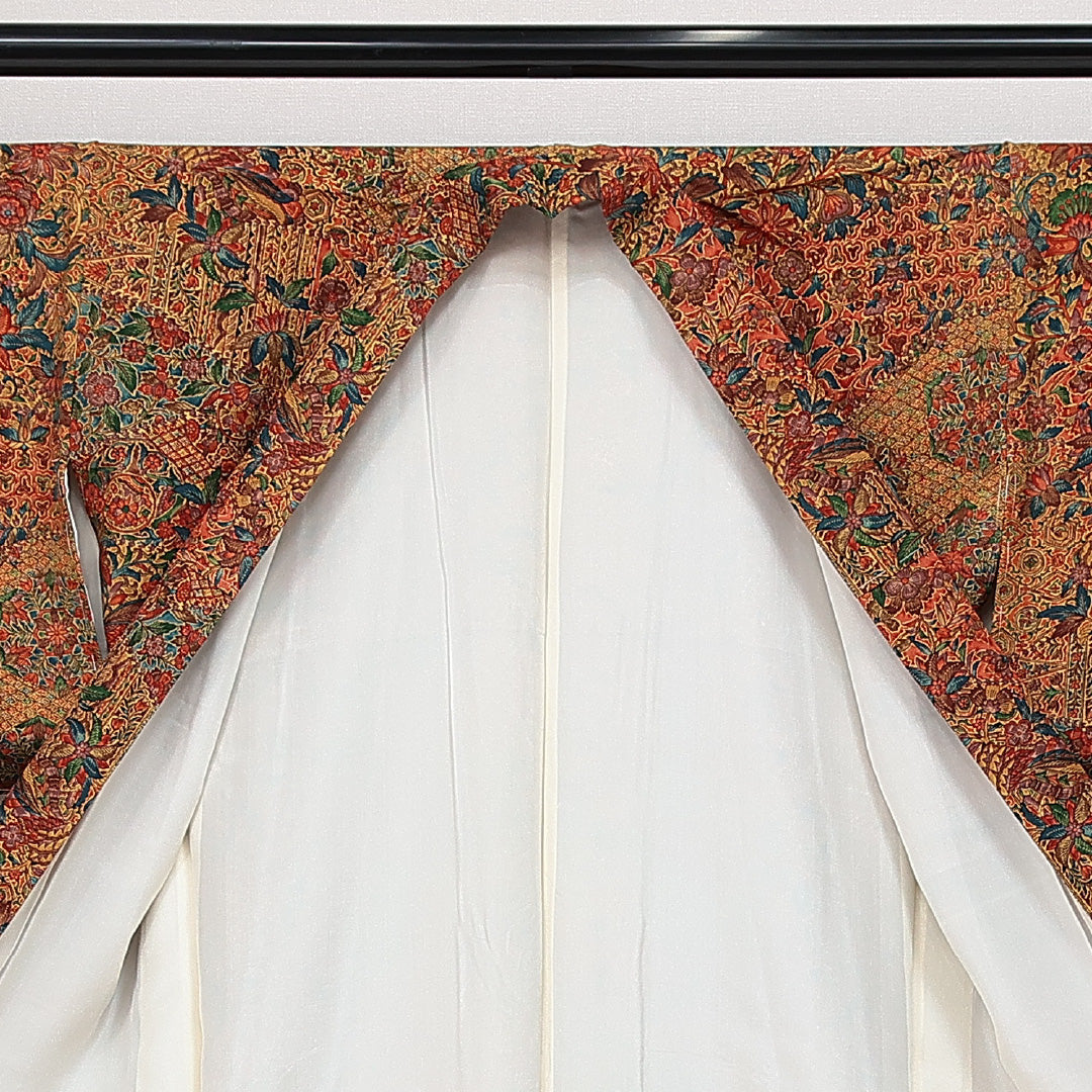 小紋 袷 身丈163cm 裄丈65cm 正絹 Sランク インフォーマル バチ衿 Lサイズ 更紗 茶系 RP 1221-14489