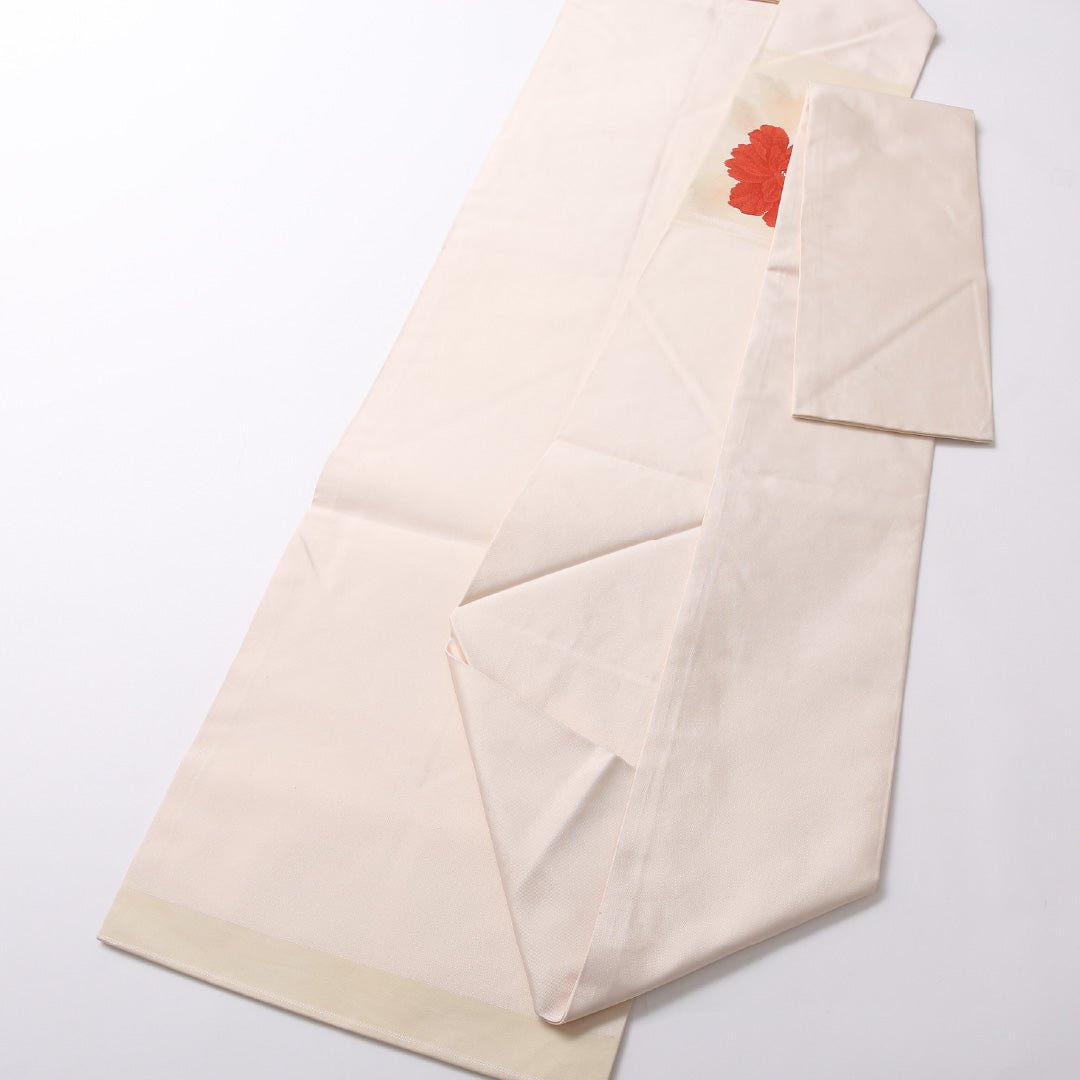 九寸 名古屋帯 帯丈354cm 名古屋仕立て ポイント柄 Aランク カジュアル 正絹 綴れ織 牡丹 上品 優しい ピンク系 1224-02940