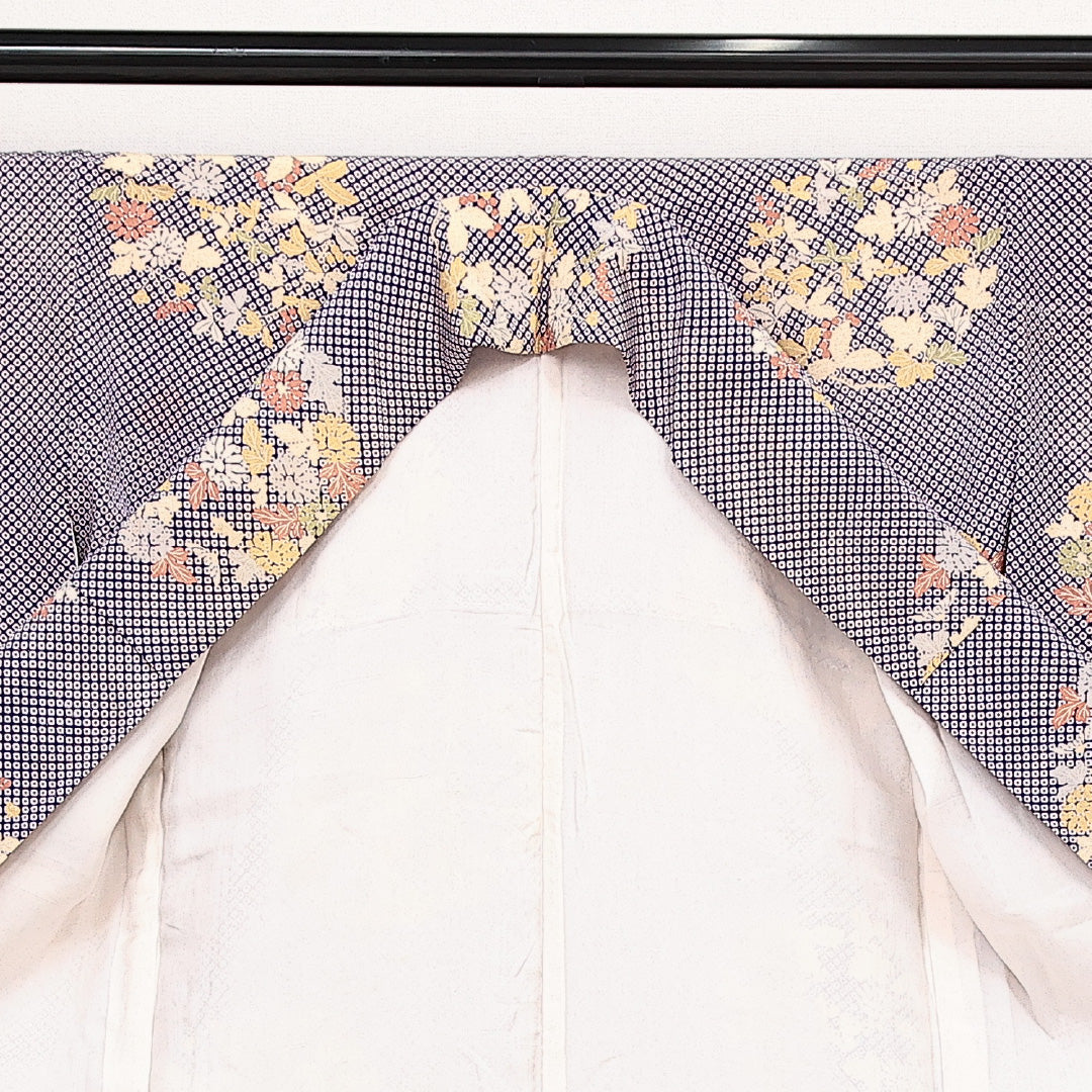 小紋 袷 身丈148cm 裄丈64cm 正絹 Aランク インフォーマル 広衿 XSサイズ 花文 紫系 RP 1221-14096