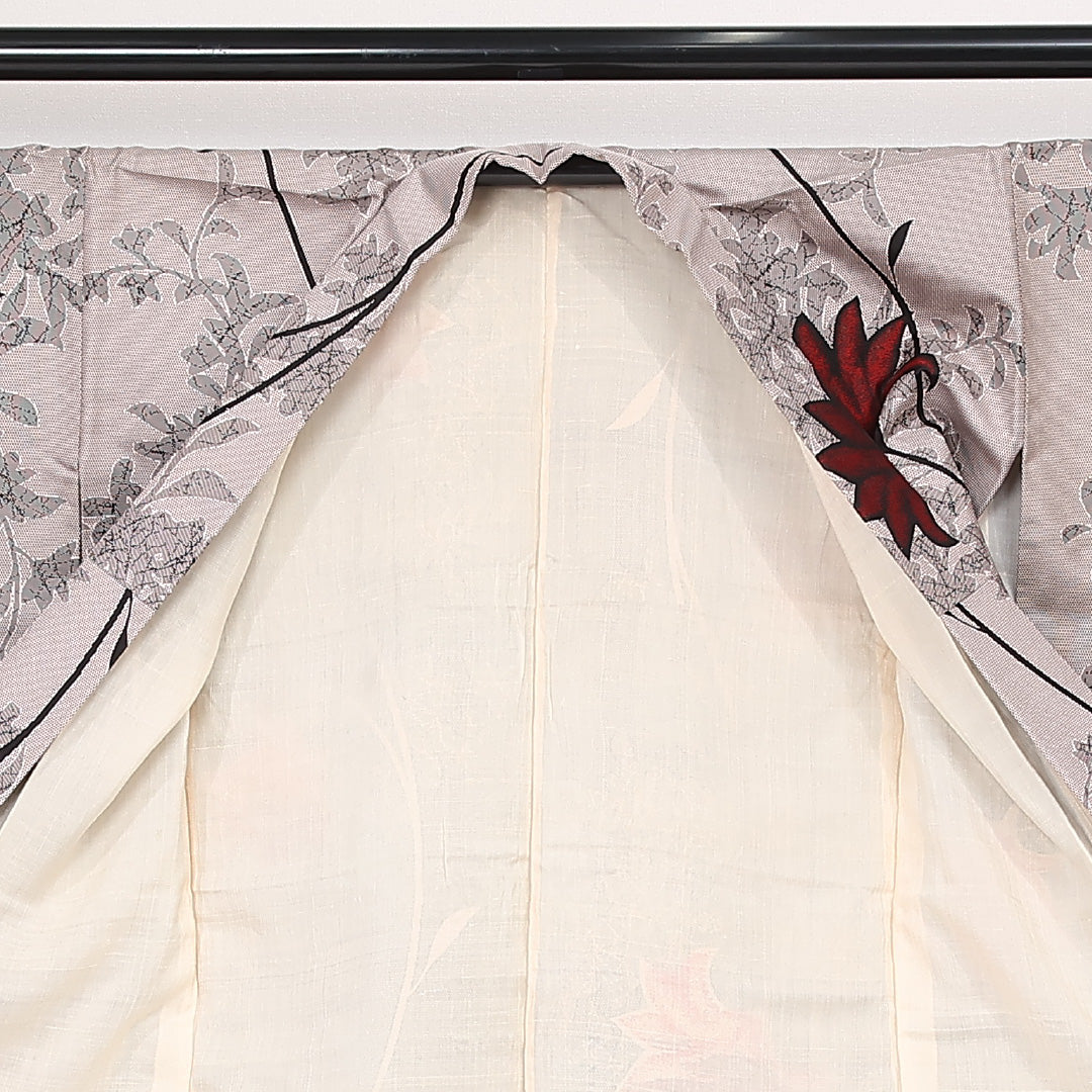 アンティーク お召 袷 身丈150cm 裄丈65cm 正絹 Aランク バチ衿 Sサイズ 植物柄 グレー系 RP 1222-13221