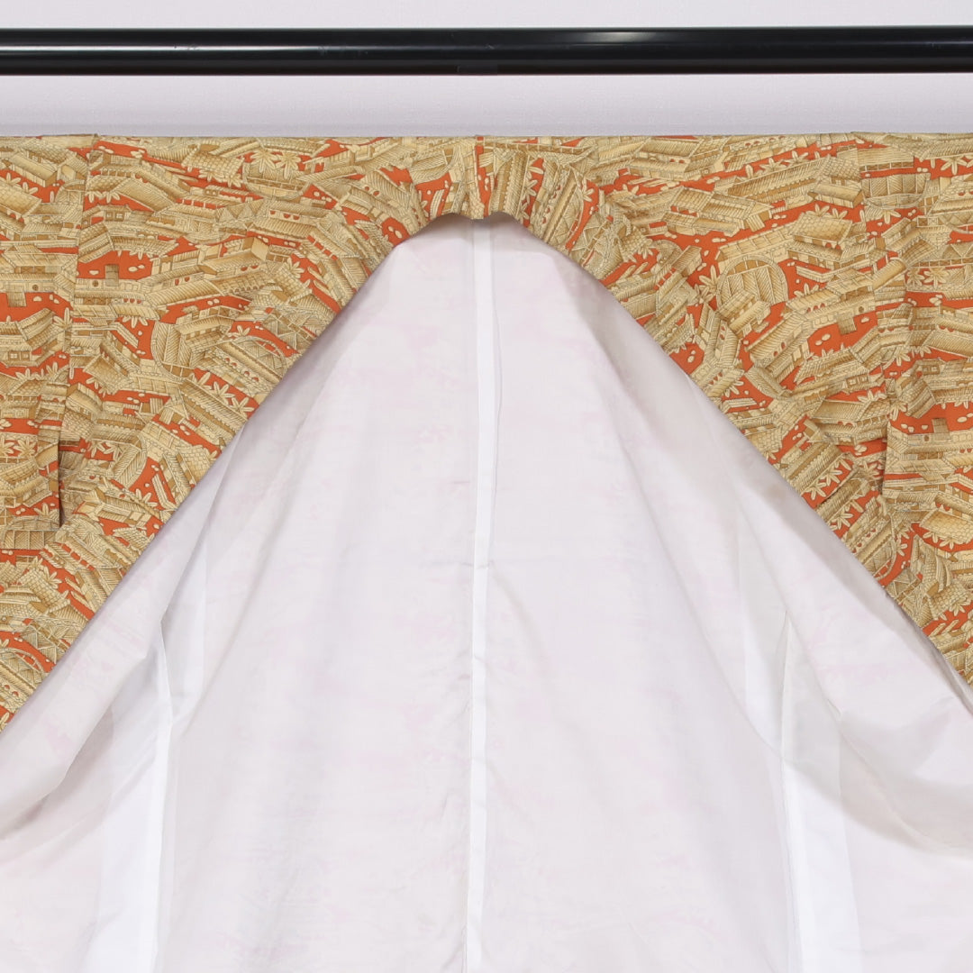 小紋 袷 身丈157cm 裄丈64cm 正絹 Aランク インフォーマル バチ衿 Mサイズ 御所解 黄系 RP 1221-11406